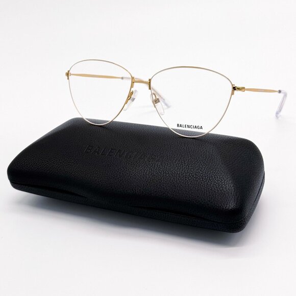 NEW BALENCIAGA EYEGLASSES BB0034O 003 CAT EYE GOLD WOMEN EYEWEAR BALENCIAGA - Picture 2 of 8